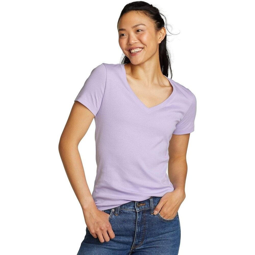 Eddie Bauer Women's Tee Shirts X-LARGE Iris Cotton Short Sleeve V-Neck T-Shirts